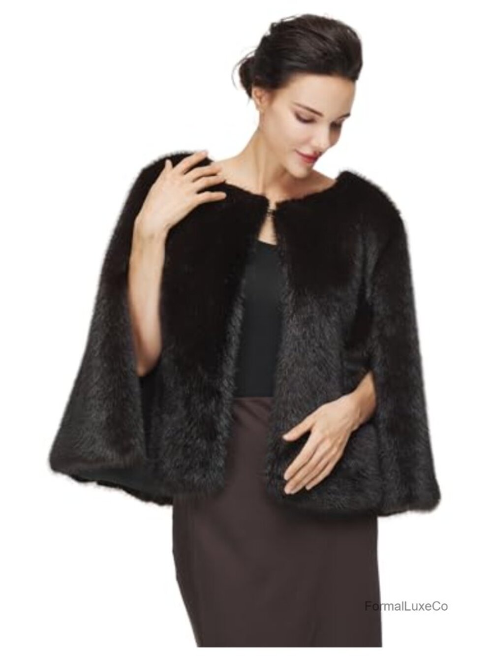 Women's Faux Mink Fur Shawl Armholes Split Cape for Evening